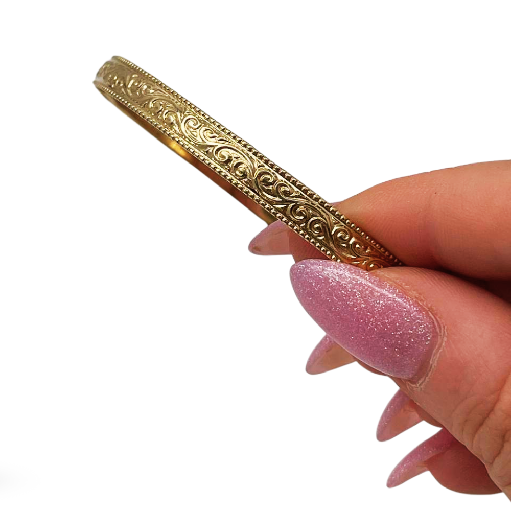 14K Gold Moroccan Bracelet - Heavy Ornate style