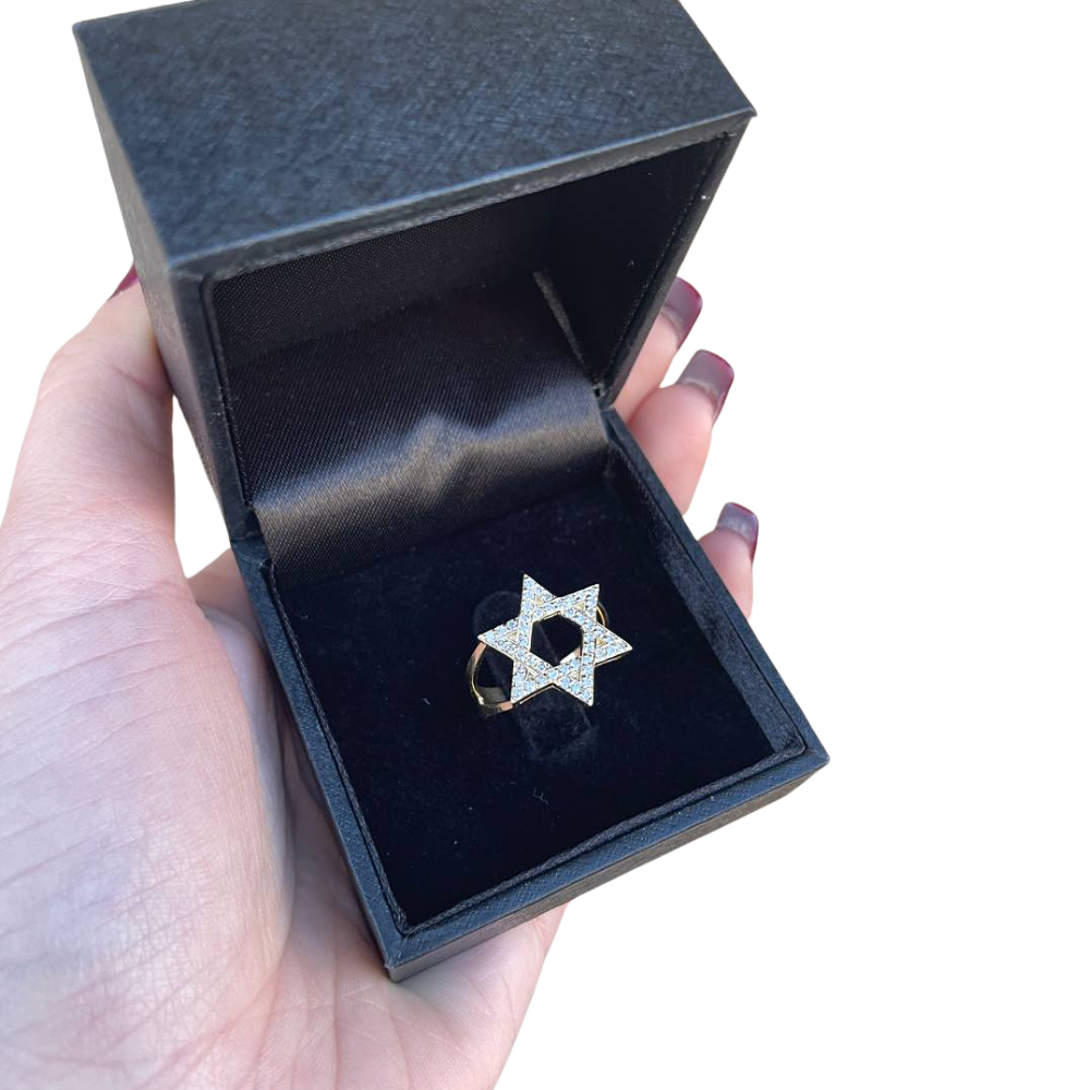Diamond-Studded Star of David Ring in 14K Gold