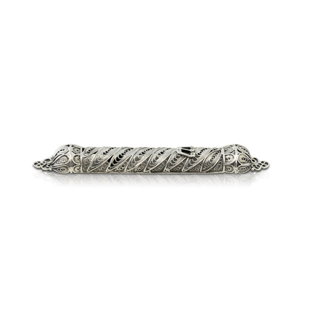 Filigree Silver Round Mezuzah Case