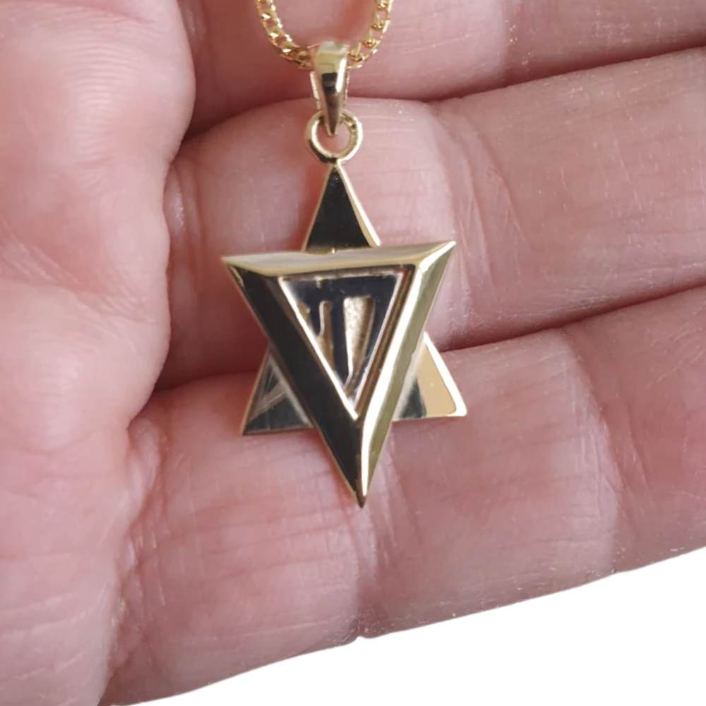 Chai Star of David Pendant in 14k Gold Dual Layered