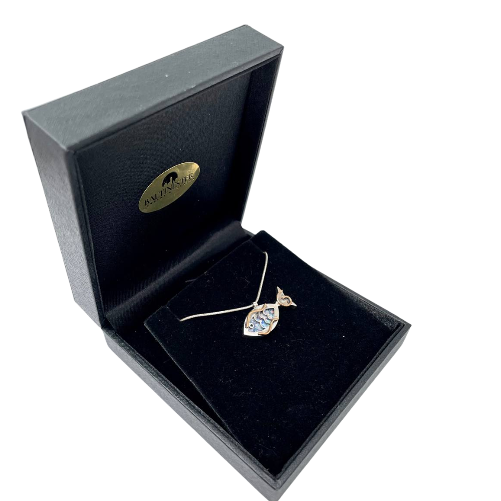 Fish Pendant in Sterling Silver Roman Glass