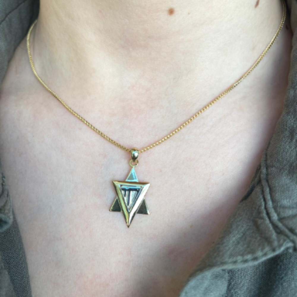 Chai Star of David Pendant in 14k Gold Dual Layered