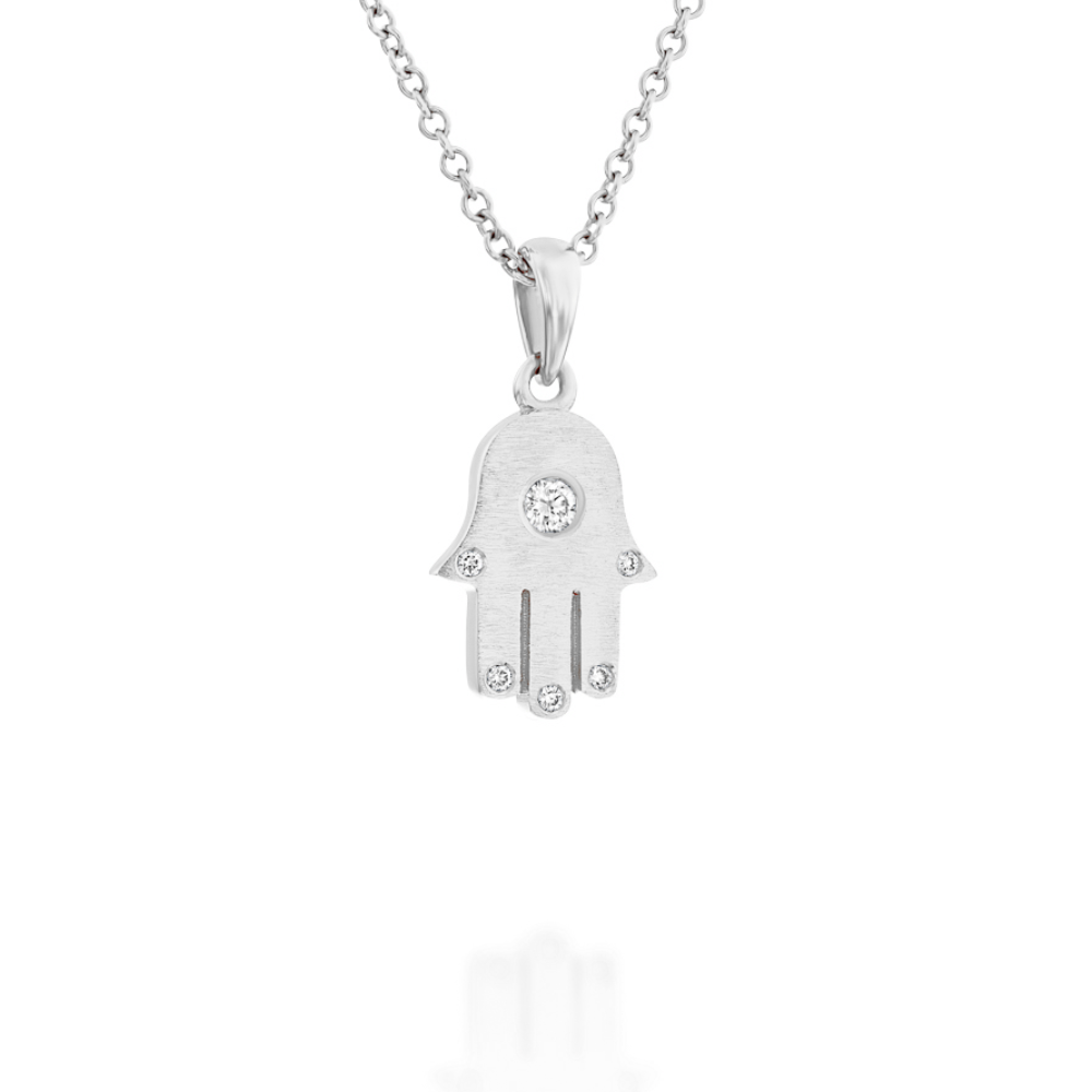 Diamond Hamsa Pendant in 18k Brushed Gold
