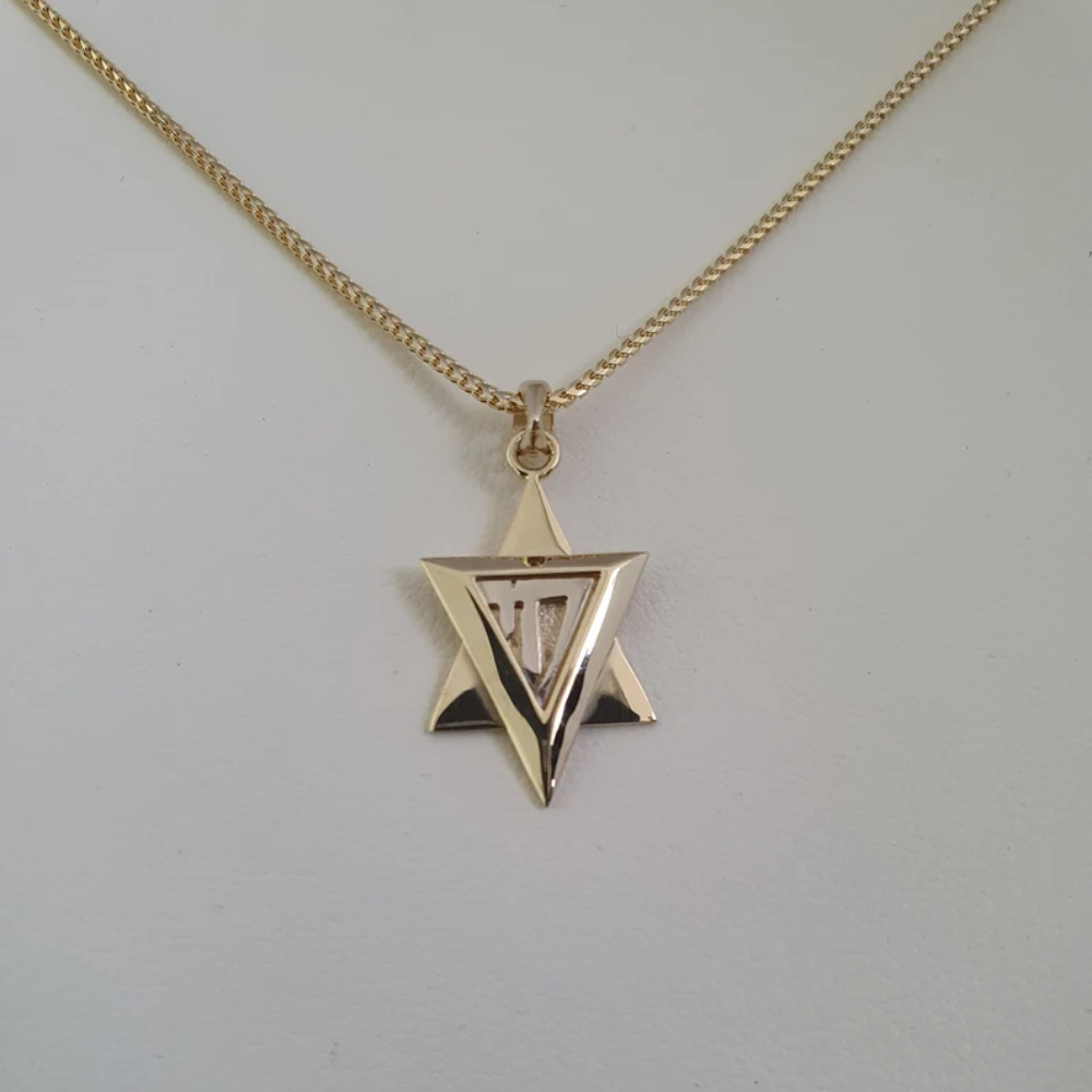 Chai Star of David Pendant in 14k Gold Dual Layered