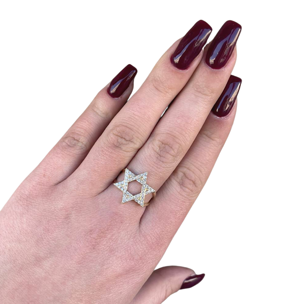 Diamond-Studded Star of David Ring in 14K Gold