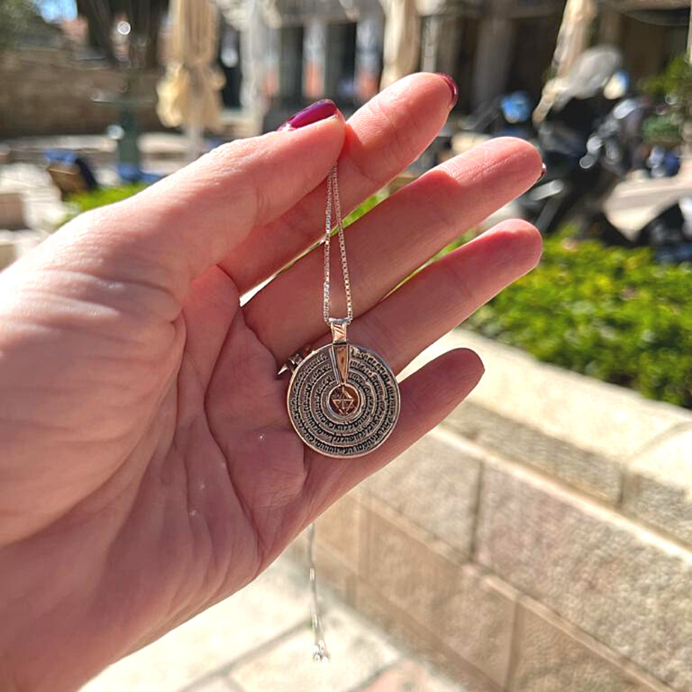 Merkaba Kabbalah Spinning Pendant Set 14K Rose Gold and Silver