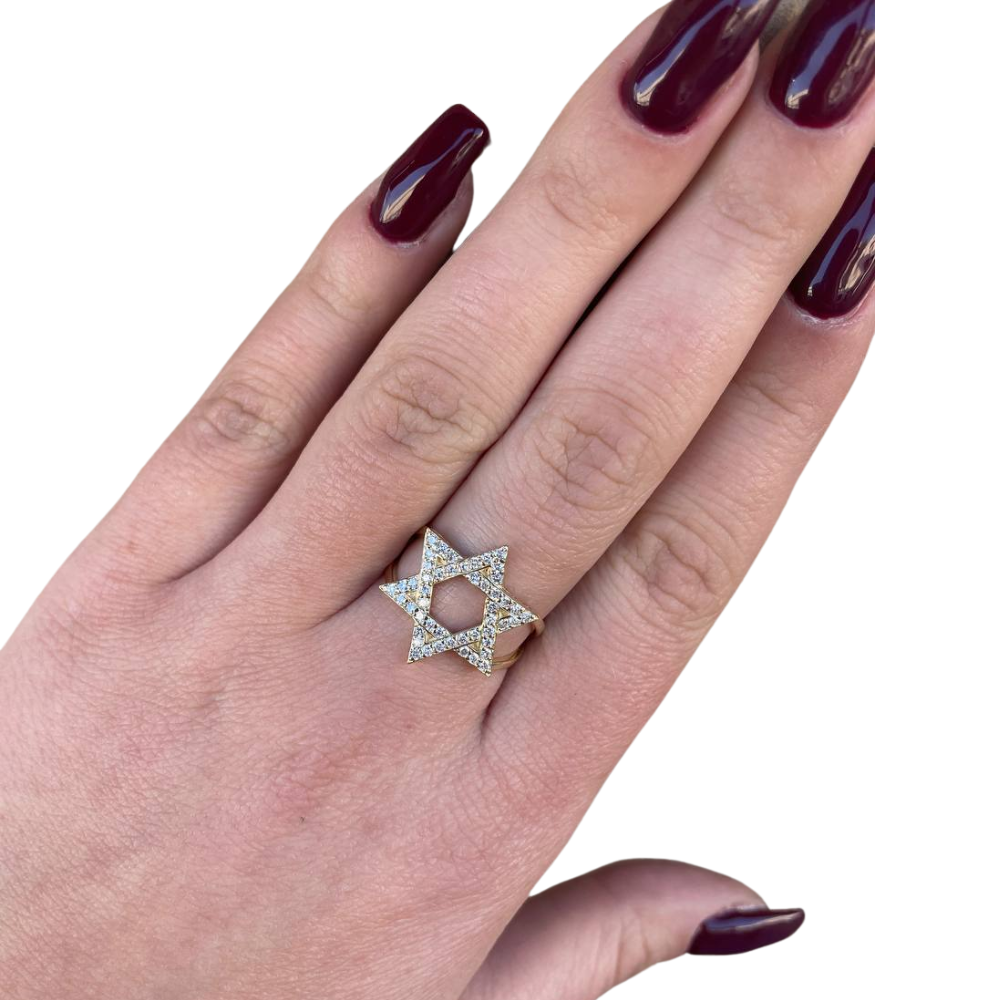 Diamond-Studded Star of David Ring in 14K Gold