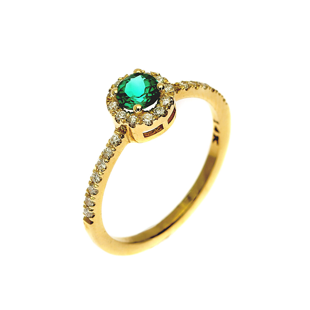 Emerald & Diamond Halo Ring in 14K Yellow Gold
