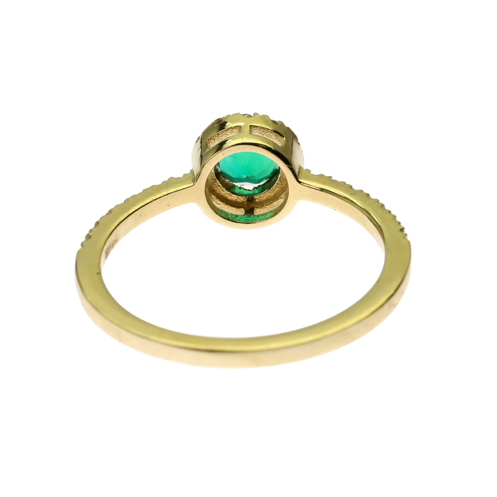 Emerald & Diamond Halo Ring in 14K Yellow Gold