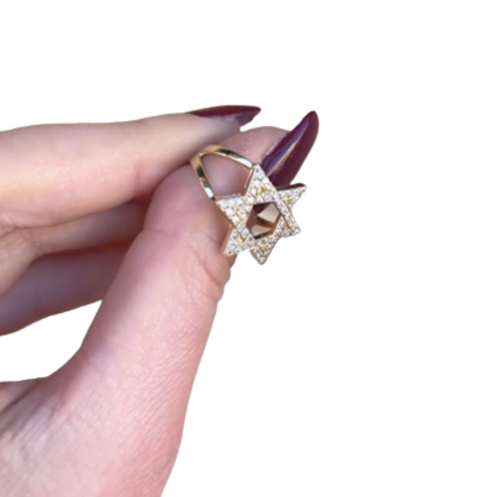 Diamond-Studded Star of David Ring in 14K Gold
