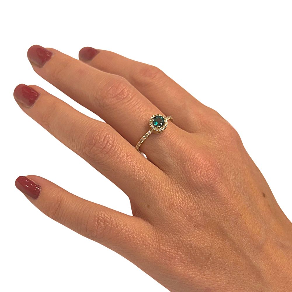 Emerald & Diamond Halo Ring in 14K Yellow Gold