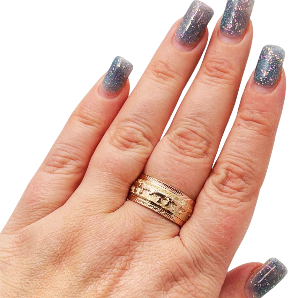 14k Two Tone Gold Hebrew Wedding Ring - 10 mm Width
