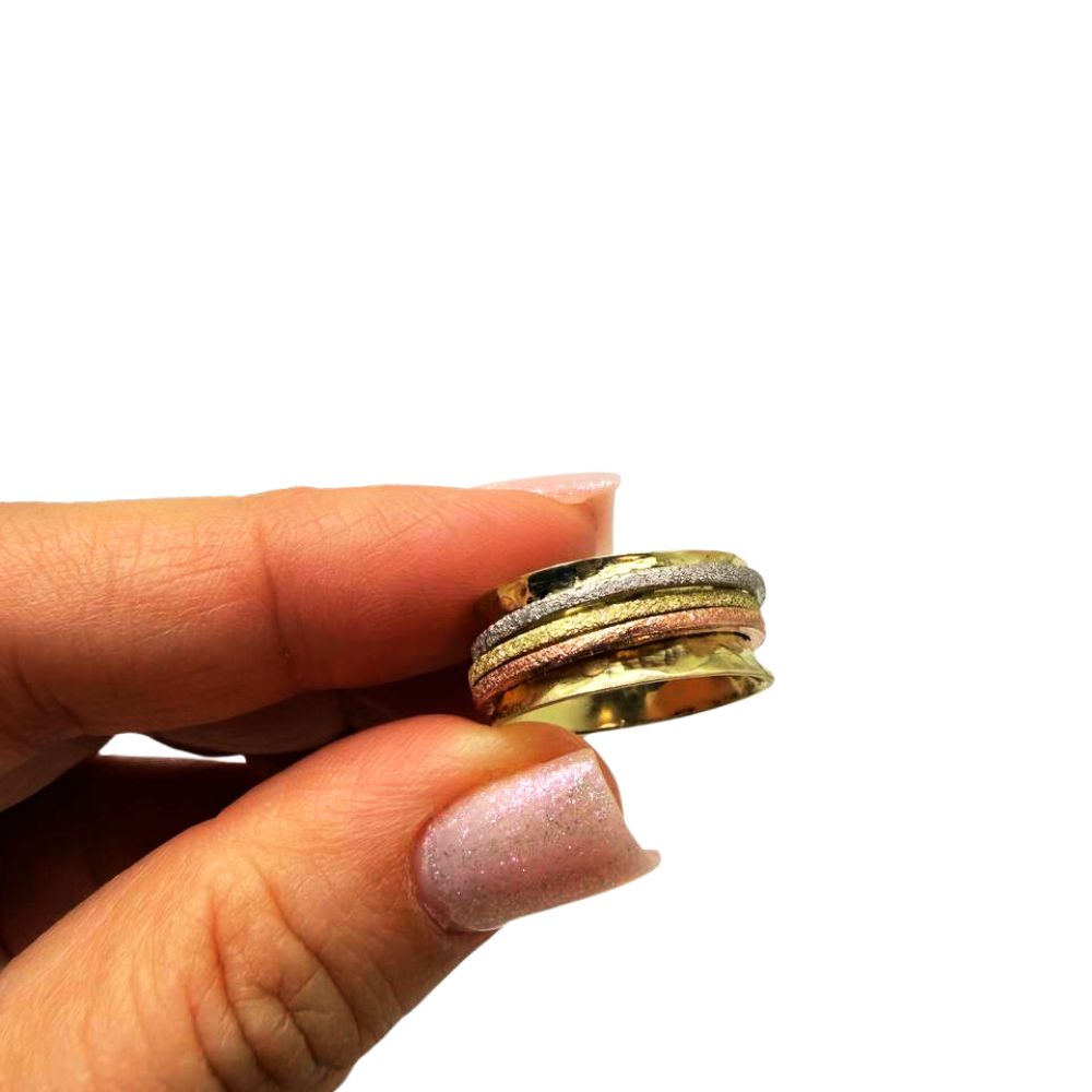 14K Tri-Color Gold Wide Spinner Ring