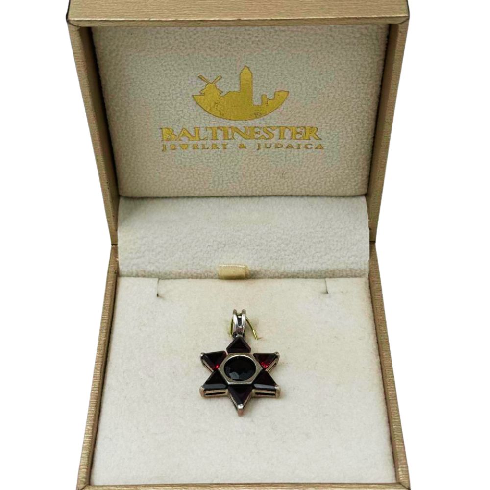 925 Sterling Silver Natural Garnet Star of David Pendant  Magen David Necklace