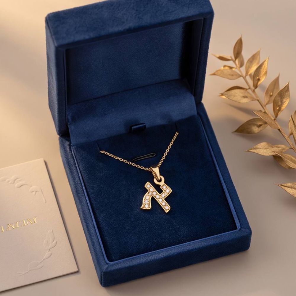 14K Gold Hebrew Letter Pendant with 0.12 CT Diamonds