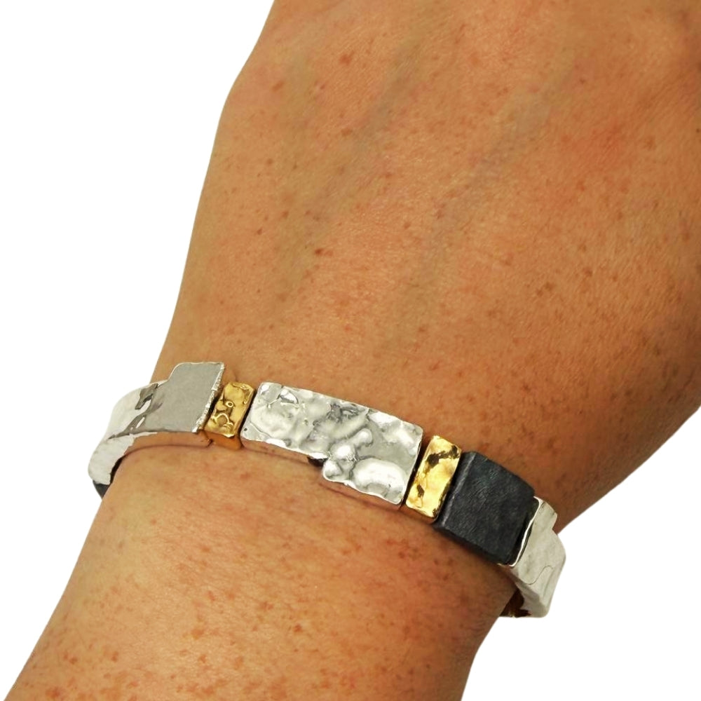 Israeli Silver Bracelet – Oxidized Silver & Gold Plated Lightweight Jewelry