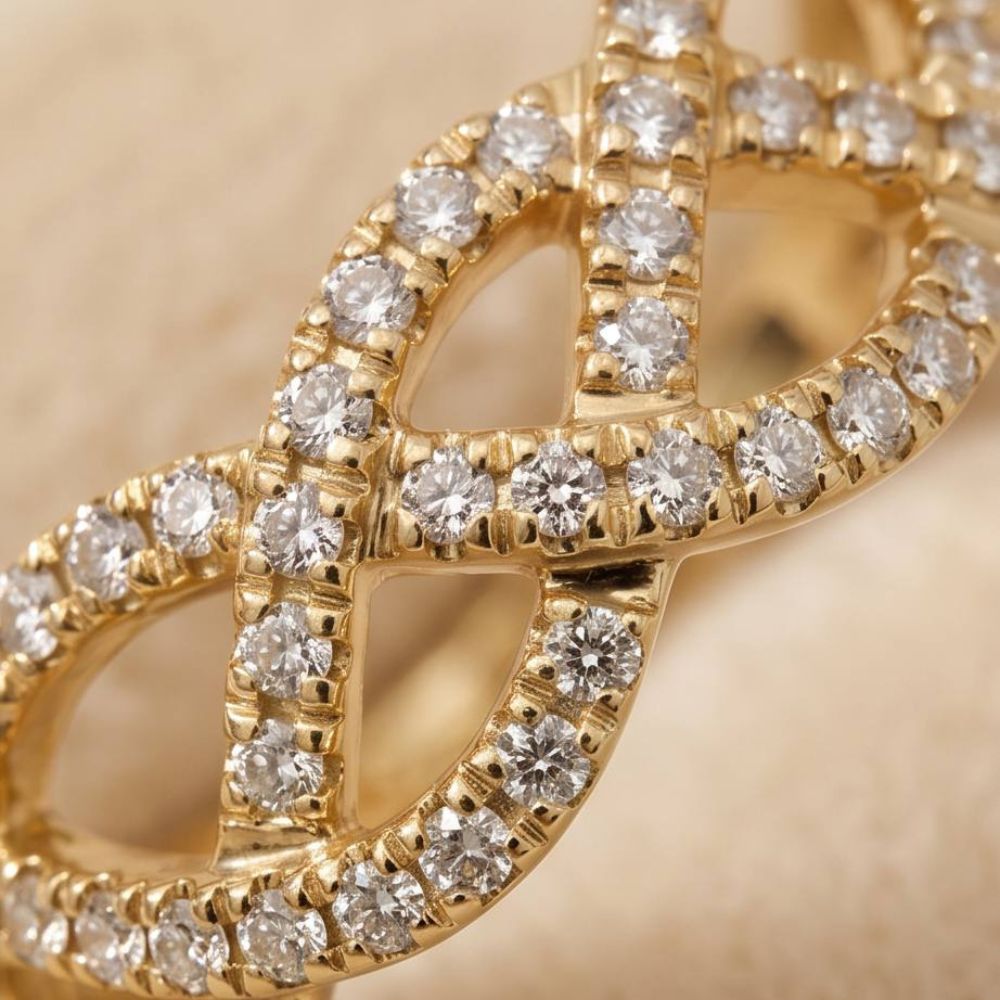 14K Gold Natural Diamond Infinity Weave Ring