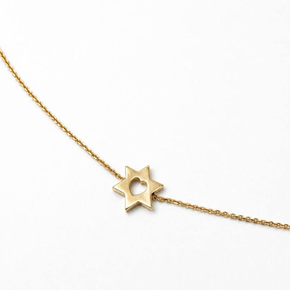 14K Yellow Gold Star of David Heart Bracelet