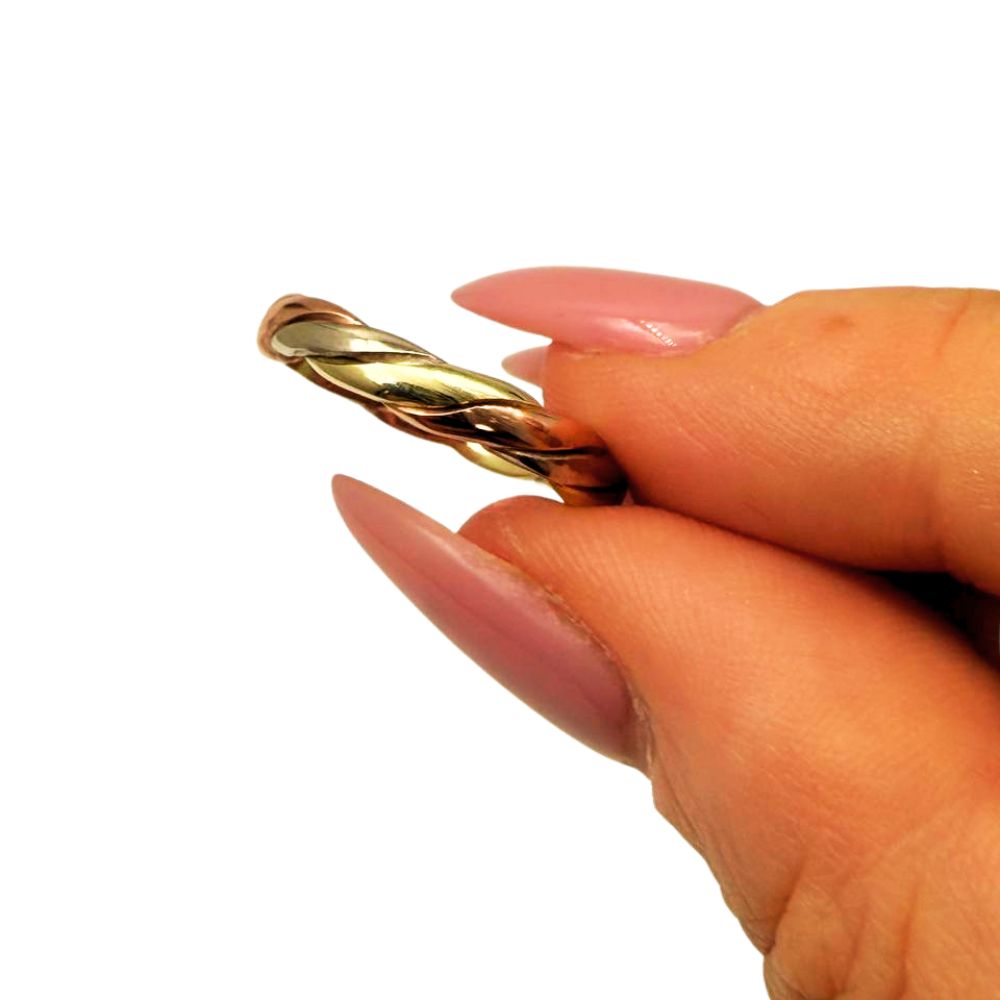 14K Tri-Color Gold Twisted Wedding Ring Braided Band