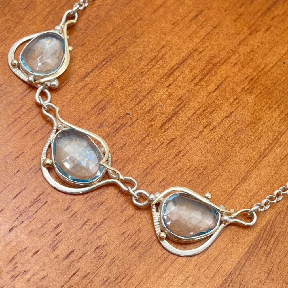 Blue Topaz Necklace in Sterling Silver and Gold