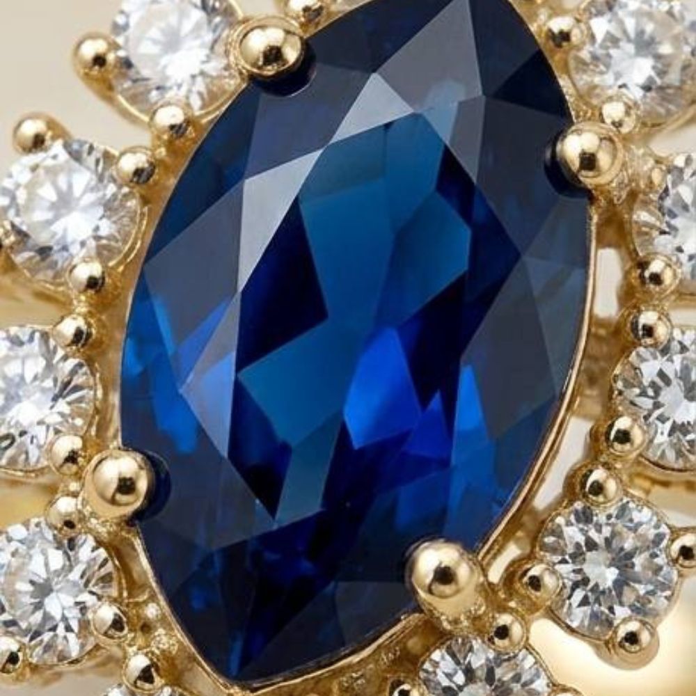 14K Yellow Gold Sapphire & Diamond Halo Ring