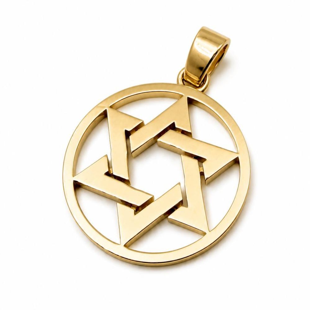14K Solid Gold Round Star of David Pendant