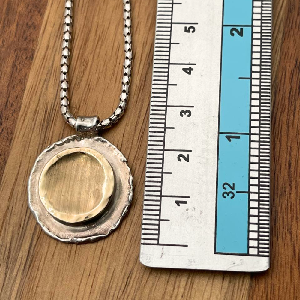 Designer Israeli Nugget Style Pendant Necklace in Silver and Gold