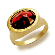 14K Gold Garnet Hammed Ring