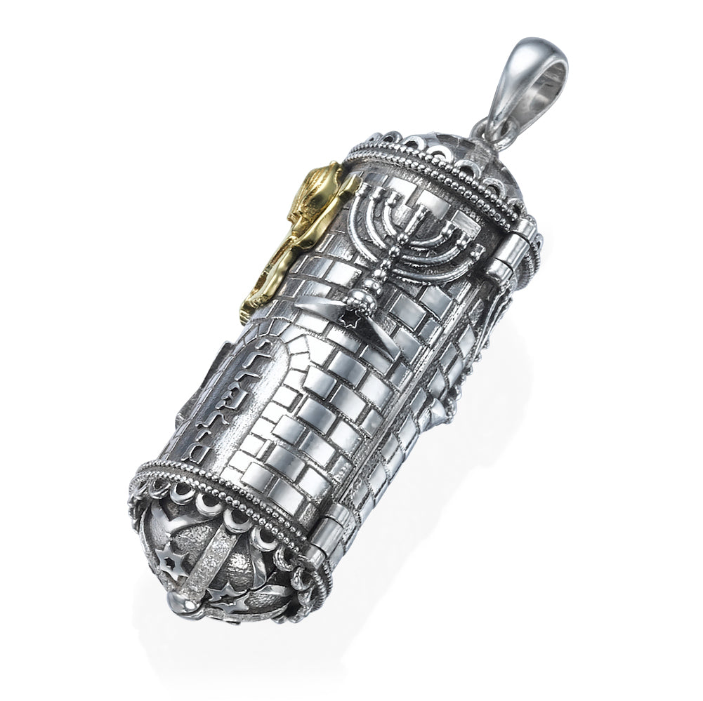 Silver & Gold Jewish Symbols Torah Pendant