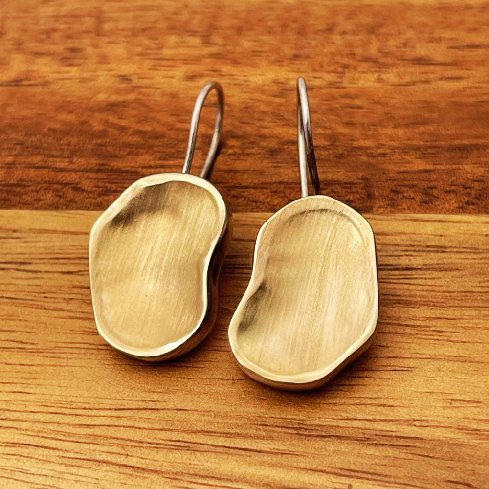 Jerusalem Stone Style Single Nugget Earrings in Silver and Gold