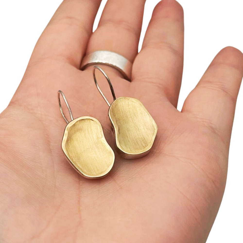 Jerusalem Stone Style Single Nugget Earrings in Silver and Gold