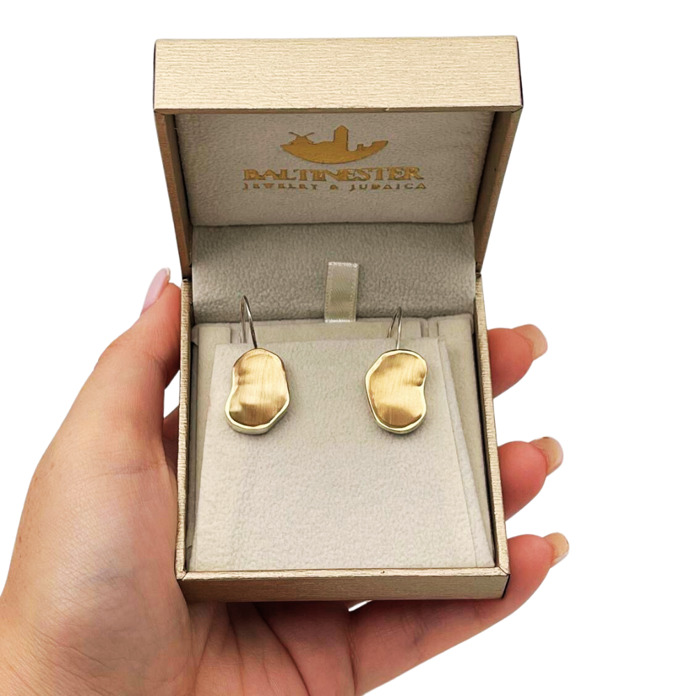 Jerusalem Stone Style Single Nugget Earrings in Silver and Gold