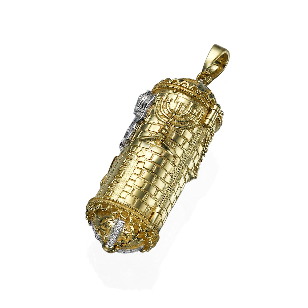 Lion of Judah Torah Pendant in 14k Gold and Diamonds