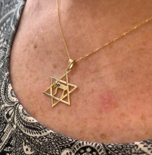 14k Gold Classic Star of David Hai Pendant