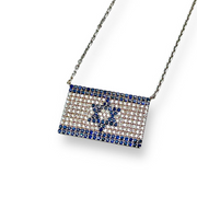 Israeli Flag Necklace in 14K White Gold with Diamonds and Blue Sapphires