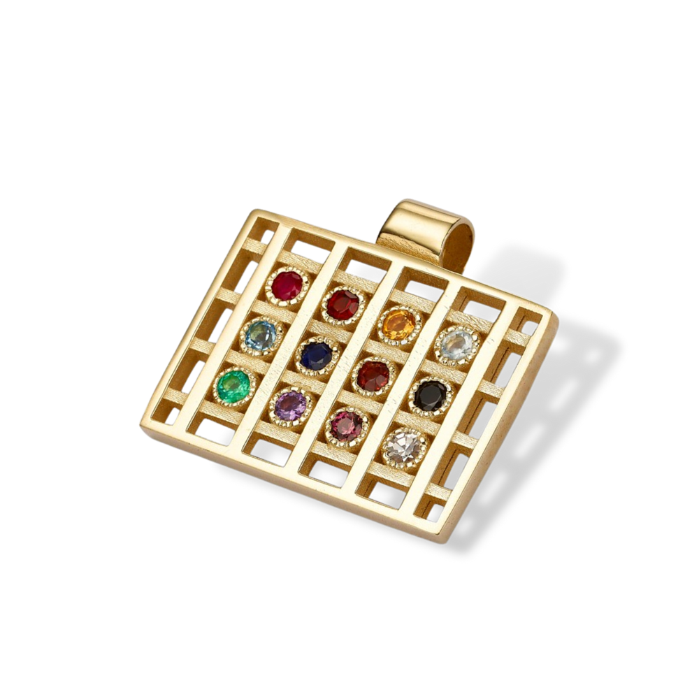 Hoshen Pendant with Diamond and Gemstones in 14k Gold