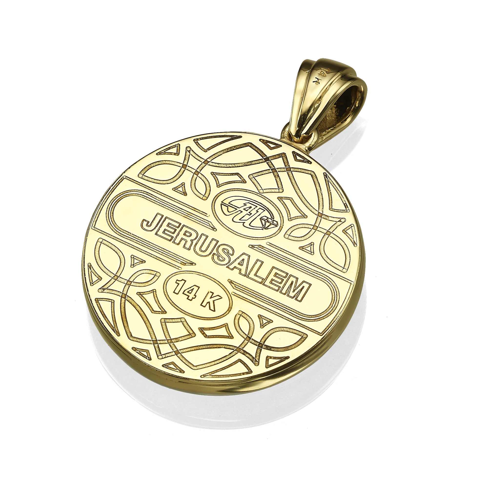 14K Yellow Gold Diamond-Studded Tree of Life Round Large Pendant