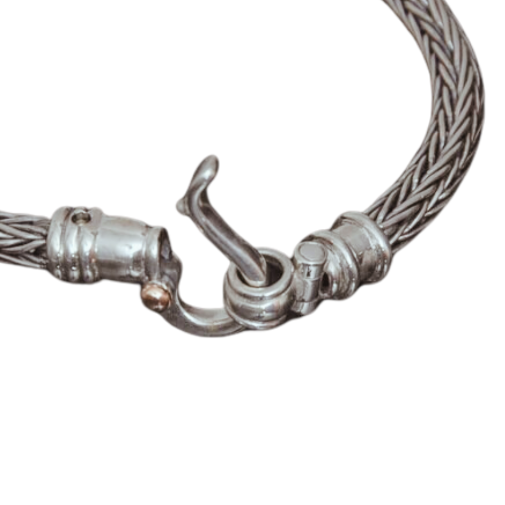 Braided Silver Bracelet For Men With 9k Gold Dot