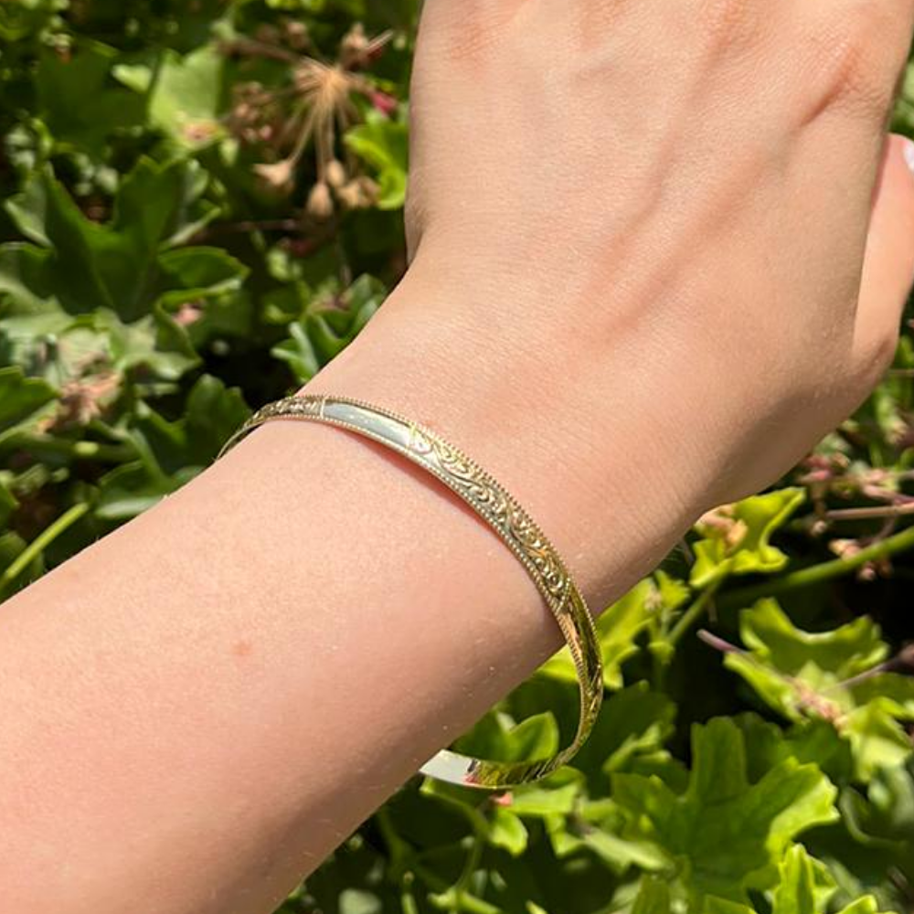 Embellished 14K Gold Moroccan Bangle Vintage Style