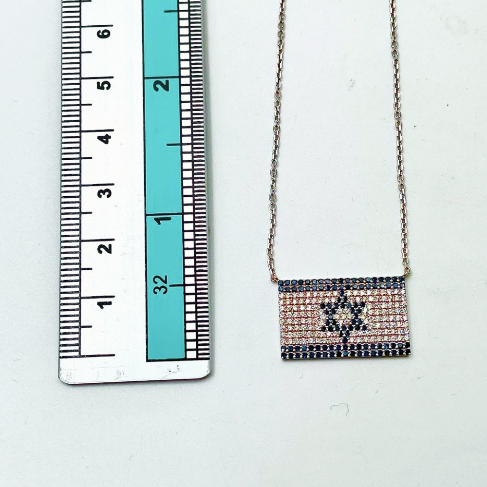 Israeli Flag Necklace in 14K White Gold with Diamonds and Blue Sapphires
