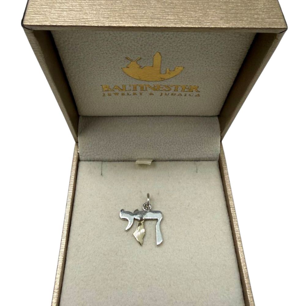 Sterling Silver & Gold Chai Pendant Necklace with Israel Map Accent