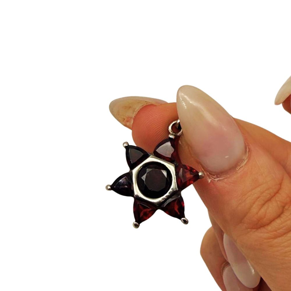 925 Sterling Silver Natural Garnet Star of David Pendant  Magen David Necklace