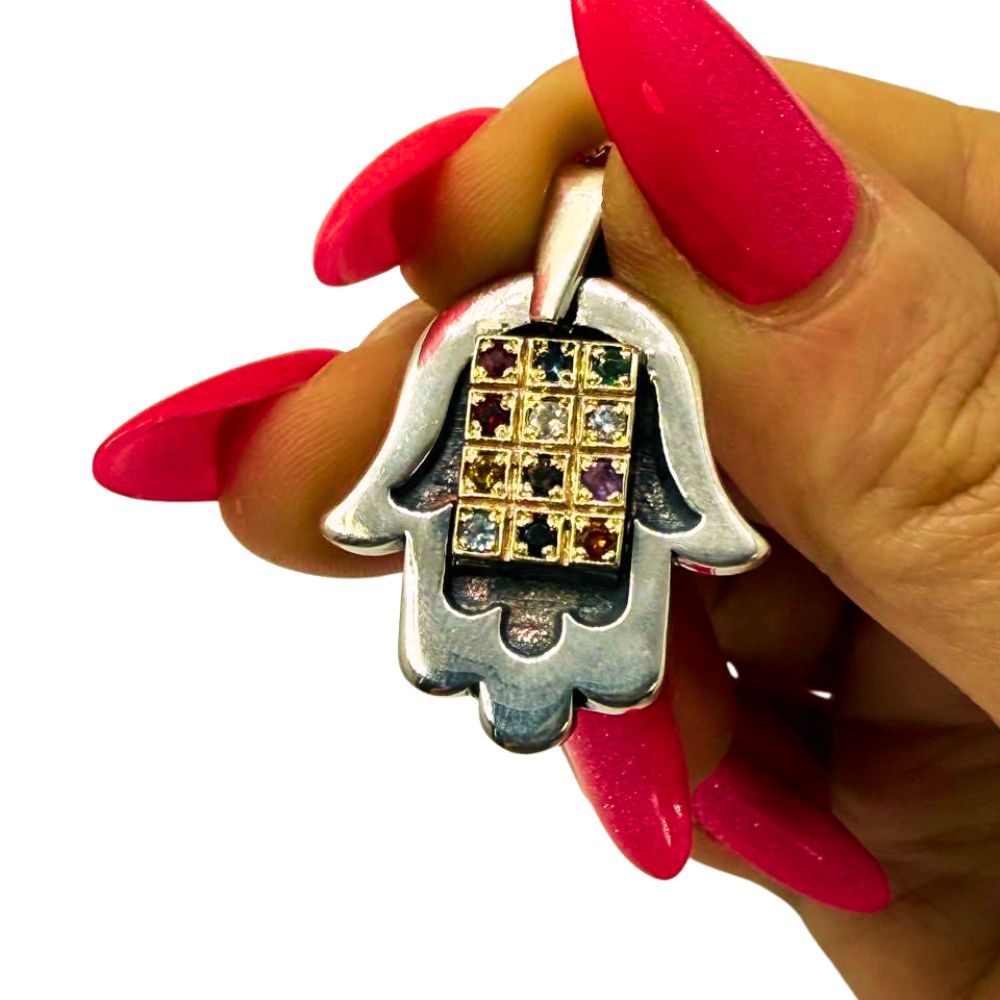 Sterling Silver & 9K Gold Hamsa Hoshen Pendant Necklace