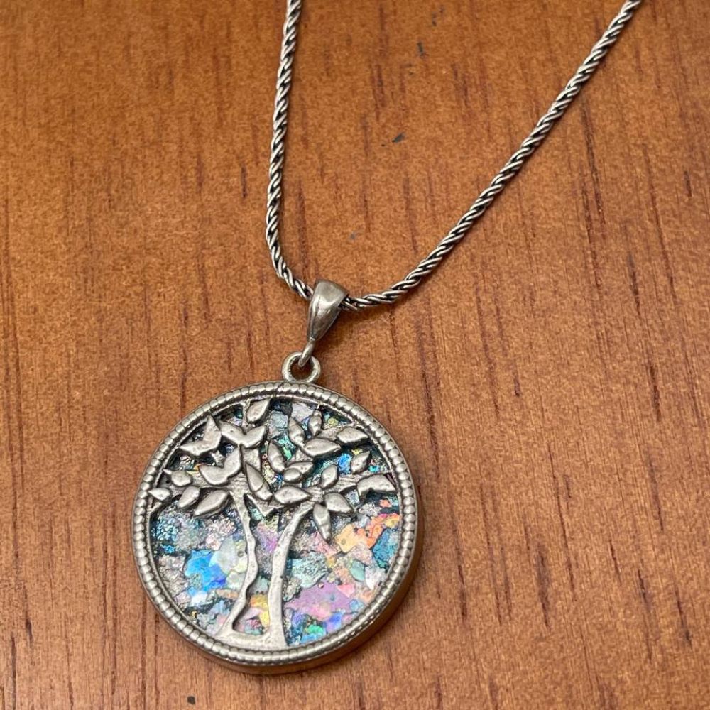 Tree of Life Necklace with Roman Glass in Sterling Silver