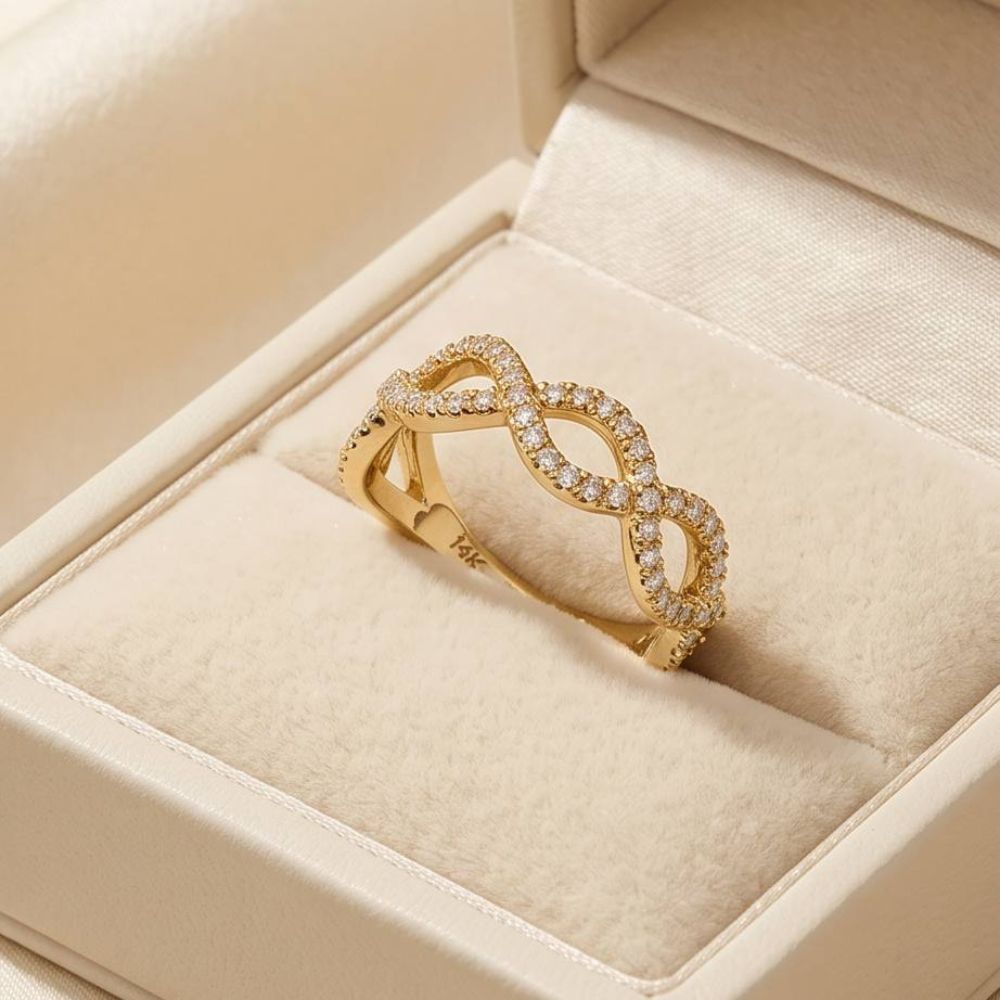 14K Gold Natural Diamond Infinity Weave Ring