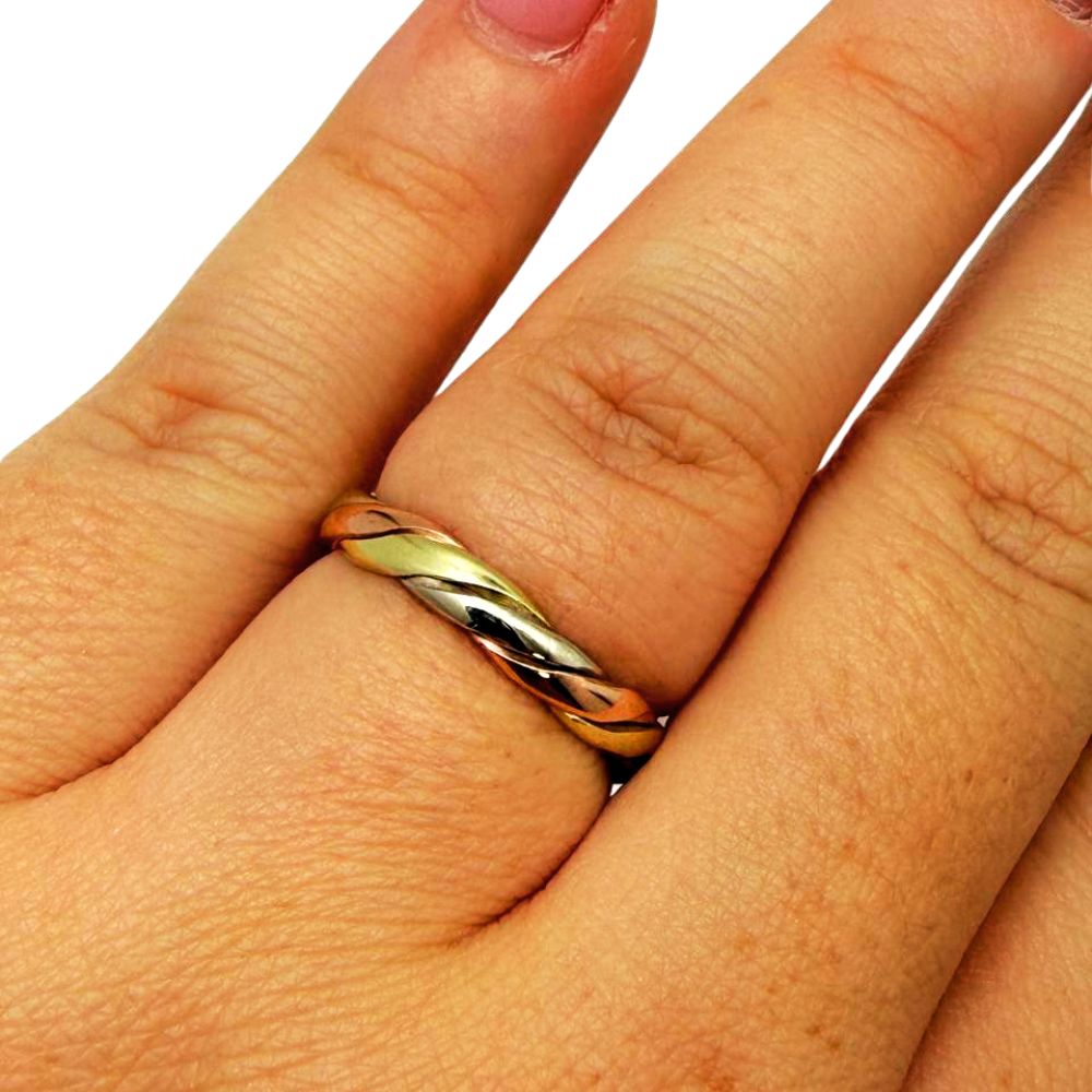 14K Tri-Color Gold Twisted Wedding Ring Braided Band