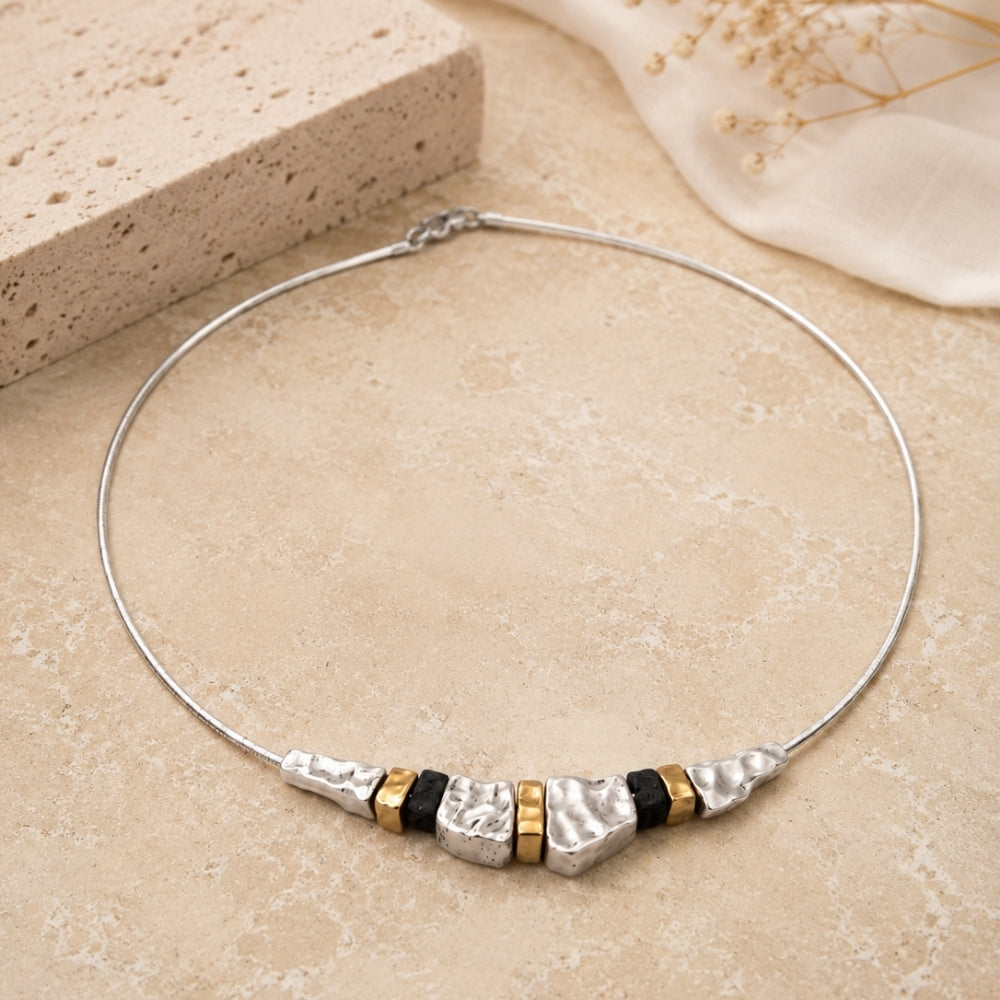 Lightweight Mixed Metal Silver & Gold Plated Statement Necklace
