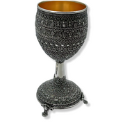 Kiddush Cup with Stem and legs in Sterling Silver with Detailed Filigree Art