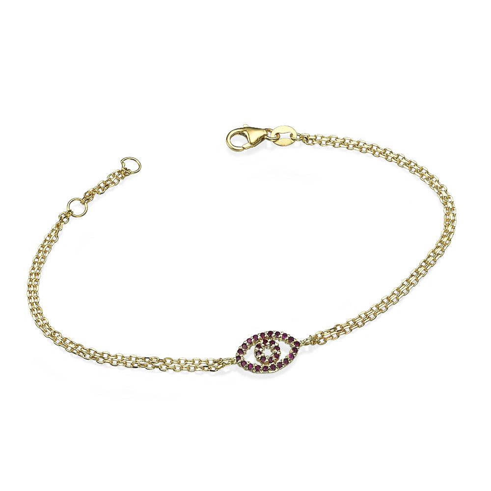 Reversible 14k Yellow Gold Diamond & Ruby Evil Eye Bracelet