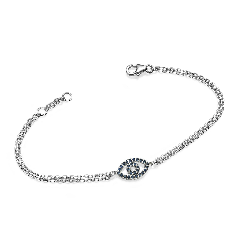 Reversible 14k White Gold Diamond & Sapphire Evil Eye Bracelet